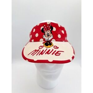 Walt Disney World Minnie Mouse Children's Visor Red White Polka Dot Elastic Back